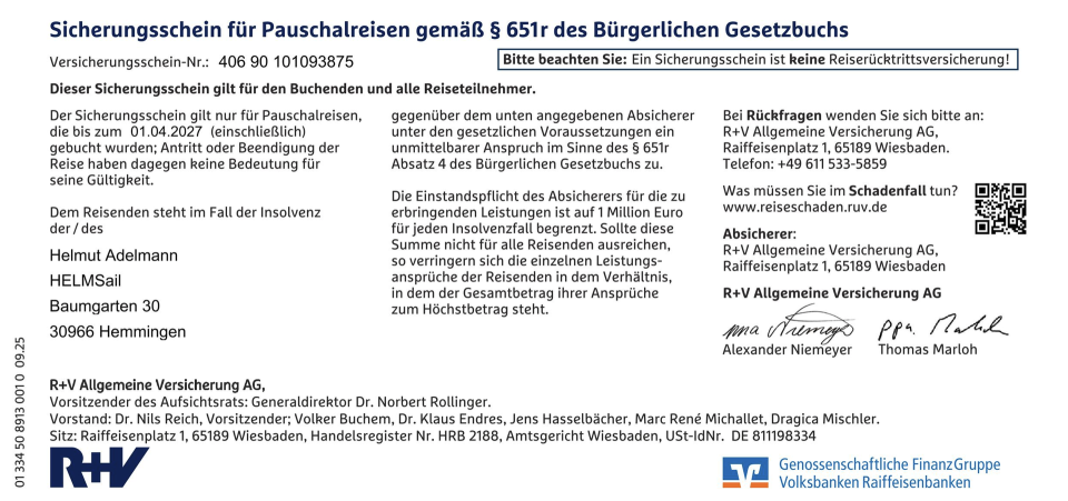 Sicherungsschein für Pauschalreisen